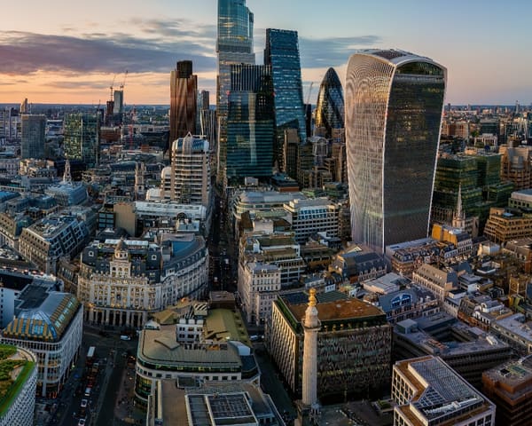 Aerial view of the City of London skyline