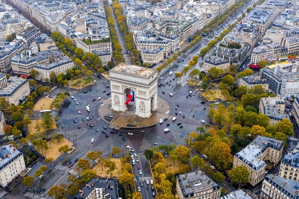 Aerial view of Arc de Triomphe, Paris