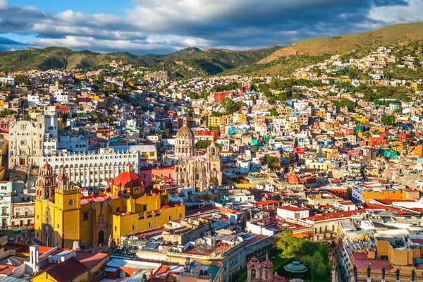 Scenery of guanajuato city with guanajuato cathedral in mexico