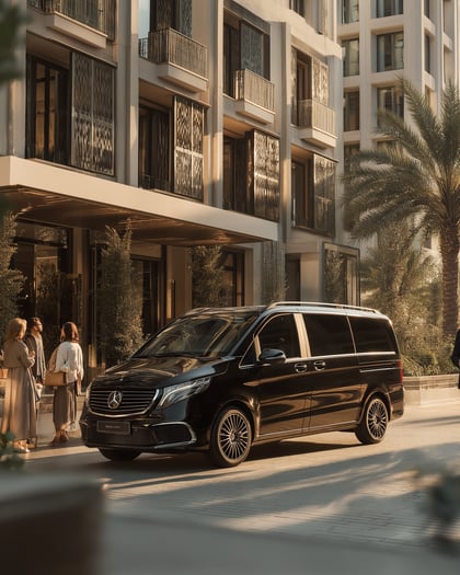 Black van for a city ride on a sunny street