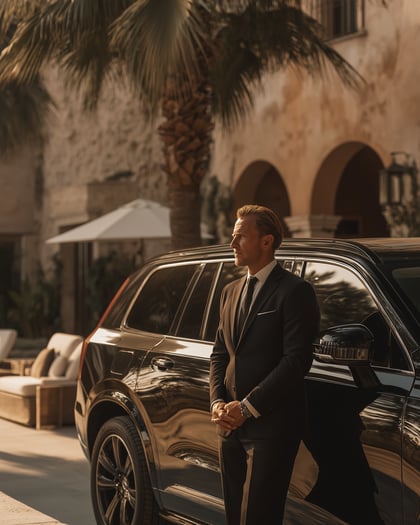 Chauffeur waiting by the car for an hourly booking