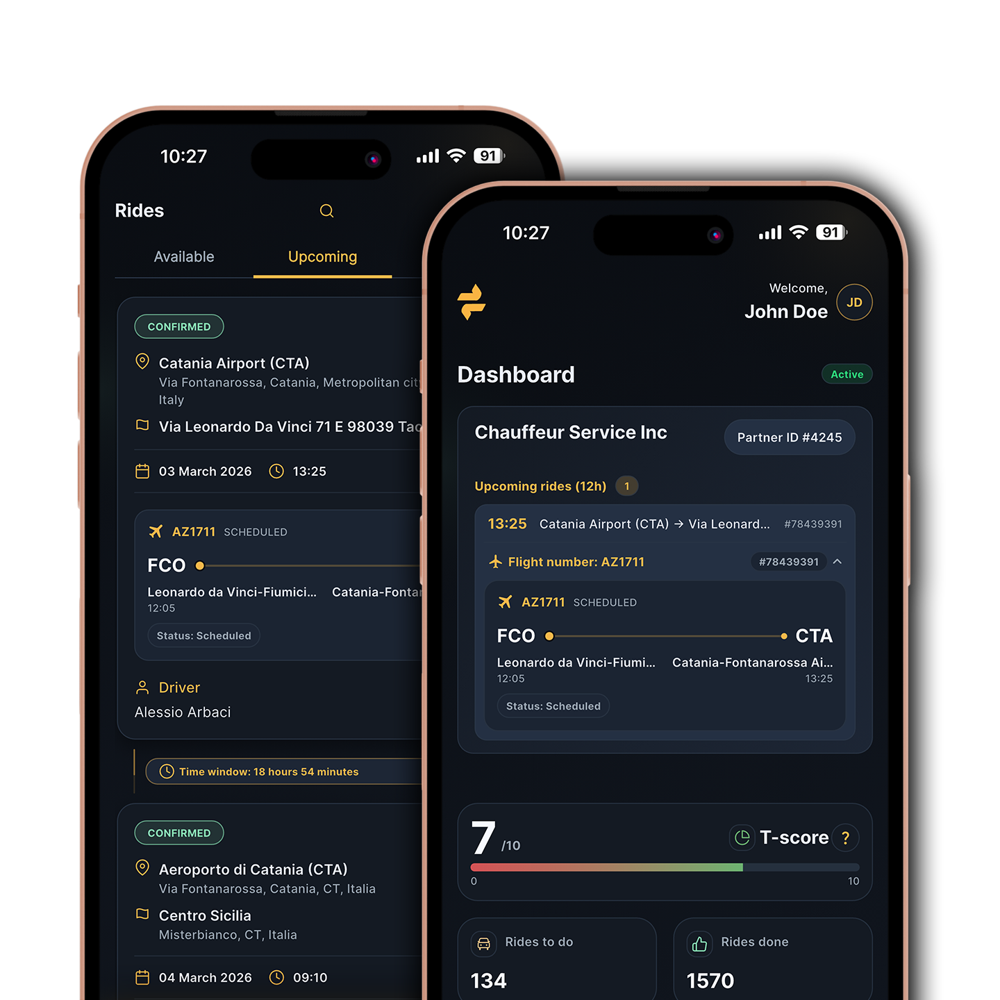 Interface de l'application Transfeero